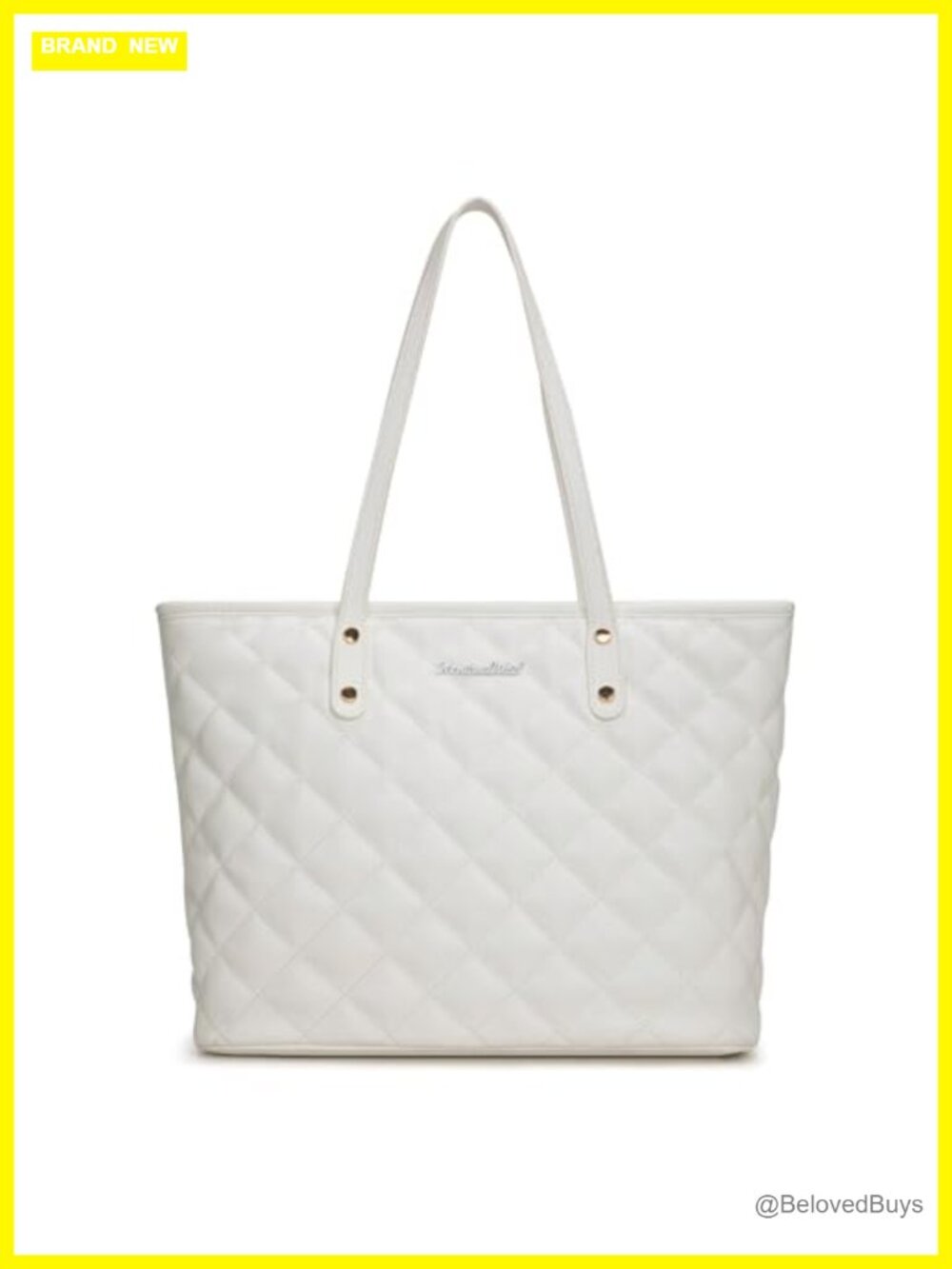 Quilted Tote Bag Vegan Leather Shoulder Handbag Top Zipper